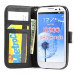 Wholesale Galaxy S3 /i9300 Square Wallet Flip Leather Case with Strap and Stand (Black)